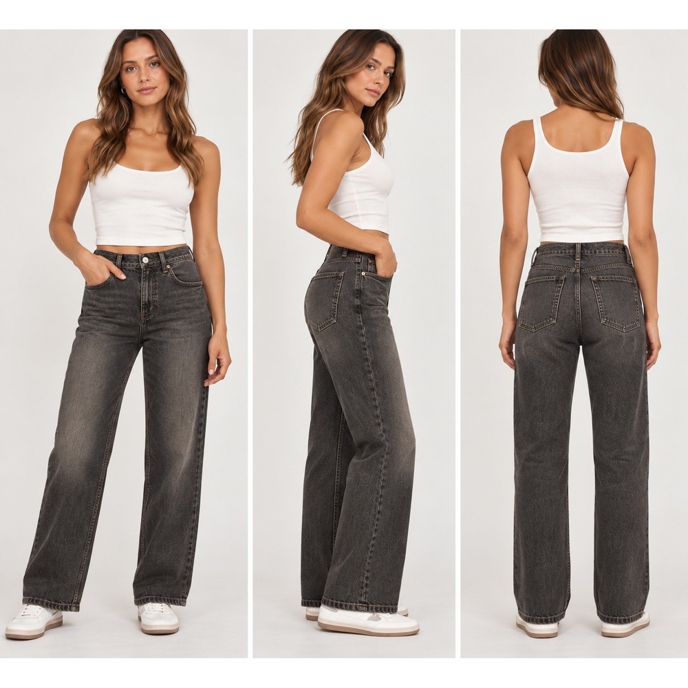 Zara Women Faded Black Wide Leg Mid Rise Jeans Size 8 30 Inseam
